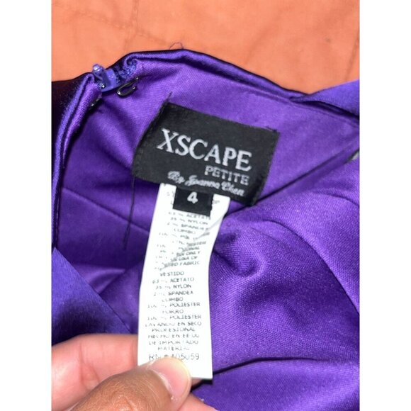 Xscape Petite Purple Satin Halter-Style Ruched Cocktail Dress Size 4 - Picture 6 of 8